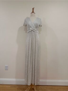 NWT PinkBlush Heather Grey Draped Maternity / Nursing Maxi Dress Size Small